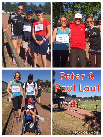 Collage mit Bildern vom Peter-und-Paul-Lauf mit Lehrerinnen, Erzieherinnen, ehemaligen Schülern und Eltern.